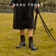 Beautoday Botas de cuero de cuero genuinas de suela gruesa Botas para mujeres Retro Style British Tube Boots Boots Gris Knight Boots Pequeñas botas elevadas para mujeres Classic Black 36