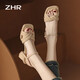 
ZHR Sandals for women in summer elegant one-length strap thick heels for women gentle solid color high heels for women Y683 apricot color 39