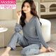 Modal Imitation Seidenpyjamas für Frauen im Frühling und Herbst Langarmdünner High-End-neuer Stil Einfacher Nachahmungsseide Seiden Frauen große Heimbekleidungsee Lake Blue Women-9901 m