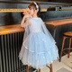 
Anneyol Snow White Skirt Frozen Girls Summer Dress Medium-Grand Children's Baby Spring and Autumn Puffy Gauze Skirt A841 Blue 110