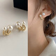 YaoYiZun Pearl Earrings Women's Two-Wear Pure Silver Earrings Birthday Gift High-Quality Earrings Valentine's Day Gift Double C Pearl Earrings