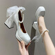 Lieenna dicke einzige kleine Lederschuhe für Frauen mit dicker dicker Absätze Mary Zhen Schuhe für runde Zehen High Heels lieben JK Hochzeit Erwachsene Geschenk Mary Zhen High Heels [Weiß] 36