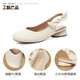 ZHR single sandals for women summer sweet bow single shoes women's fashionable toe thick heel women's shoes Y702 beige 35