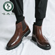 Holzspecker Britisch-Brock Herren High-Top-Lederschuhe Herbst und Winter Neue spitze Zehenhülle Höhe Erhöhen Sie 6 cm8 Trendy Chelsea Short Stiefel M841-4 Black 40 Standard Lederschuhgröße