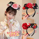 DING FEI 2024 new style princess girl hairband headband Hanfu face wash palace style ancient style headdress pink central three flowers double five petals flower square flag hair A28-306