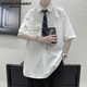 Weedon Sheep Spring and Summer White White White White Hombres y mujeres Solicias solas 2023 Nuevo nicho DK Camisa de uniforme Camisa de estilo universitario para hombres Camisa blanca de clase + pantalones negros [set de dos piezas XL