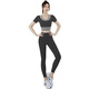 Dongwangrui Women's Yoga Suit Top Running Fitness Pilates Training Clothes Yoga Pants Quick-Drying with Chest Pad Short Sleeves + Long Pants Star Black XL 115-125