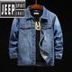JEEP SPIRIT春秋牛仔外套男宽松大码加肥加大码牛仔上衣春季胖子休闲夹克 9918深蓝色 M