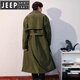 JEEP SPIRIT mid-length windbreaker jacket for boys spring and autumn new Japanese khaki British style men's knee-length coat 0595 military green loose version - belt style M