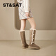 Samstag Schneestiefel für Frauen flacher Boden plus Samt warme und modische trendige kalte Baumwollstiefel 2024 Winter neuer Stil Khaki 36 (230 mm) Standardcode