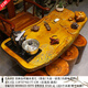
Tea table with mouth-carved tree roots, golden silk nanmu root carving tea table, tea table, camphor wood special-shaped wood carving living room carving flowing water tea art table 38 J9855