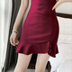 Die Nisi-Nachtclub V-Ausschnitt Low-Cut sexy Kleid 2025 Neue Arbeitskleidung, die Bauch schlank fit und schlanker Hüftrock Fisch Schwanzrock Burgund (Stoff) M Empfohlen 96-105Jin [Jin entspricht 0,5 kg]