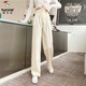 Woodpecker corduroy wide-leg pants for women in spring and autumn high-waist loose strip fleece straight trousers autumn and winter plus velvet thickened pants trendy regular 1049# brown [model] 2XL [recommended 133-150Jin [Jin equals 0.5 kg]]