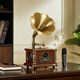 Otieno Antique Vinyl Phonograph Decoration Mini Rechargeable Bluetooth Speaker Retro Birthday Gift Home Ornament Microphone Version Brown Plug-in Rechargeable Free Music USB Disk
