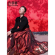 DanZhuNa (DanZhuNa) red horse-faced skirt full set of 2024 New Year of the Dragon Year New Year Chinese dress Women's toast clothing engagement dress set 2679 black top + red horse-faced skirt XL