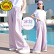 
G.DUCKKIDS little yellow duck girl summer suit 25 new children's fashionable big children casual short-sleeved wide-leg pants two-piece suit 9889 white T-shirt +15106 purple 150 cm