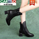 CARTELO brand genuine leather Martin boots for women 2025 winter new thick heel short boots mother mid-tube leather boots pointed toe high heels black single 35