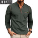 JEEP SPIRIT Henley long-sleeved T-shirt men's 2025 new American retro heavyweight men's seamless barrel knitted Henley collar bottoming shirt royal blue L US