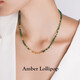 Amber Lollipop Emerald Necklace Women's Broken Silver Beaded Collarbone Necklace Anniversary Birthday Gift for Girlfriend and Wife