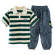 
McTicco boys summer suit new children's summer sports polo short-sleeved pants fashionable handsome big boy 9850 stripes + 5730 dark gray suit 170