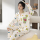 Yu Zhaolin pajamas for women spring and autumn long-sleeved cartoon style student ladies cute pocket soft lapel cardigan home wear set