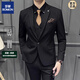 ROMON Haute Couture Men's Suit Business Formal Wedding Groom's Suit Three-piece Striped Slim Fit Large Size Dress Men One Button - Black (Suit + Trousers Shirt 3XL