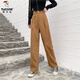 Woodpecker corduroy wide-leg pants for women in spring and autumn high-waist loose strip fleece straight trousers autumn and winter plus velvet thickened pants trendy regular 1049# brown [model] 2XL [recommended 133-150Jin [Jin equals 0.5 kg]]