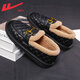 Warrior official beanie shoes for women, winter cold-proof and warm cotton shoes, furry shoes, slip-on loafers, black 38