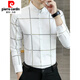 Pierre Cardin Spring y Autumn Plaid Camiseta informal de la camisa delgada de manga larga de la manga larga Negocio Slim Fit Trendy Knit 9922 White M (90-105Jin [Jin equivale a 0.5 kg])
