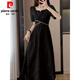 Pierre cardin French retro girl Hepburn style jacquard dress for summer new slim beaded long skirt is easy to wear Black XL [recommended 120-140Jin [Jin equals 0.5 kg]]