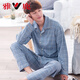 
Yalu pajamas men's long-sleeved pure cotton spring and summer men's thin youth and middle-aged summer 5XL home clothing set 829man L
