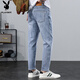 Playboy (Playboy) Jeans Herren 2025 Frühling und Herbst Neue trendige, gerade losen Hosen Herren-Casual Elastic Koreanische Version von Neun-Punkte-Hosen Blau und grau X-6115HHH9901 36