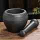 Yiyuanxuan household natural black gold garlic mortar, stone mortar, medicine jar, stone cup, garlic pounder, mashing Wo Leibo pepper, Lianlian fish outer diameter 13CM