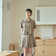 Zihan (ZIHAN) Zihan short top pleated skirt suit women's summer striped vest shirt skirt three-piece set khaki green XS
