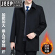JEEP SPIRIT春秋羊毛呢子大衣中老年男士加厚翻领外套保暖大码扣子款夹克 黑色中长款【加绒】 185/96A 155-175斤