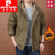 皮尔卡丹（pierre cardin）男士新款棉袄棉服冬季羊羔绒连帽棉衣加绒加厚纯棉保暖外套 灰绿色 JP3881[加绒加厚] XL