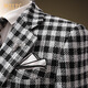 
RESHILY wool suit men's jacket trendy double-breasted black and white plaid suit fashionable casual and long single western thick style, rough black and white plaid single suit 180/XL/52 (weight 135-150Jin [Jin equals 0.5 kg])