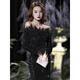 Chuangjing Yixuan Annual Meeting Dress for Women High-end Sequin Evening Dress for Women One Shoulder Sexy Long Sleeve Mermaid High-End Light Luxury Niche Black 2XL