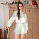 
JORYA weekend 24 summer new Mint Mambo Sports Contrast Embroidered Hooded Drawstring Short Jacket EJWEBQ60 Green - Jacket S