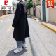 Pierre cardin spring and autumn men's jacket fat trench coat men's large size mid-length windbreaker men's double-breasted over-knee jacket men's knitted black [belt] 2XL