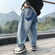 McTicco Children's Osome Jeans Jungen Frühlings- und Herbsthosen 2025 Neue Frühlingsanzug mittel- und großer Kinder Jungen Straight Hosen Frühling 13077 Blau [Frühlings- und Herbststil] 130 cm