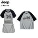 
JEEP SPIRIT special couple outfit summer dress one skirt one dress 2025 new cotton short-sleeved T-shirt one men and one women top fabric quality assurance) 691 women's skirt + men T M men L + women