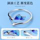 Old silversmith s925 silver enamel silver ring burnt blue leaf ring girls silver Chinese style bestie sister index finger ring for girlfriend