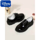 Disney (disnep) children's leather shoes for performance soft-soled children's college British style boys' leather shoes black campus chorus performance shoes white lace-up style unisex size 26 inner length 18cm normal size