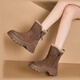 Women's snow boots for women in winter 2025 new style plush thickened genuine leather fur integrated non-slip outdoor warm cotton boots Khaki 38