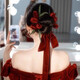 Haiyiduo Velvet Flower Bride Suit Bud Temperamento simple Vestido de novia Accesorios para el cabello Rojo Ropa Tosta Tatal Tatal de la nueces Velvet de terciopelo Flor roja [Diadema + cuatro 8 flores]