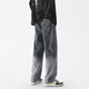 GENIOLAMODE jeans men loose straight pants men American retro trend gradient trousers men teenagers versatile wide-leg black gray-5009 XL