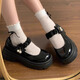 Xier round toe Mary Zhen small leather shoes thick heels high heels black jk shoes Lolita with skirt autumn single shoes women Mary Zhen small leather shoes black 36
