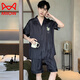 Catman (MiiOW) new men's pajamas summer short-sleeved pants solid color black summer thin boys ice real silk home clothing set G723 2XL (height about 180 and weight 150-175
