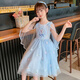 
Anneyol Snow White Skirt Frozen Girls Summer Dress Medium-Grand Children's Baby Spring and Autumn Puffy Gauze Skirt A841 Blue 110
